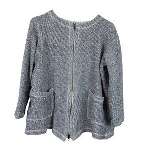 Eileen Fisher 100% Organic Cotton Full Zip Jacket 3/4 Sleeve Asym Hem Pockets M